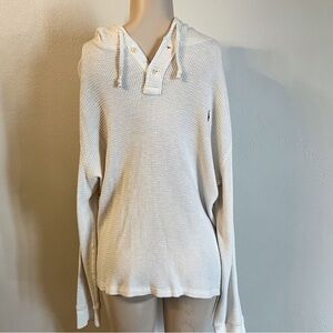 Polo by Ralph Lauren Waffle Knit Thermal Henley Hoodie Cream Sz XXL
